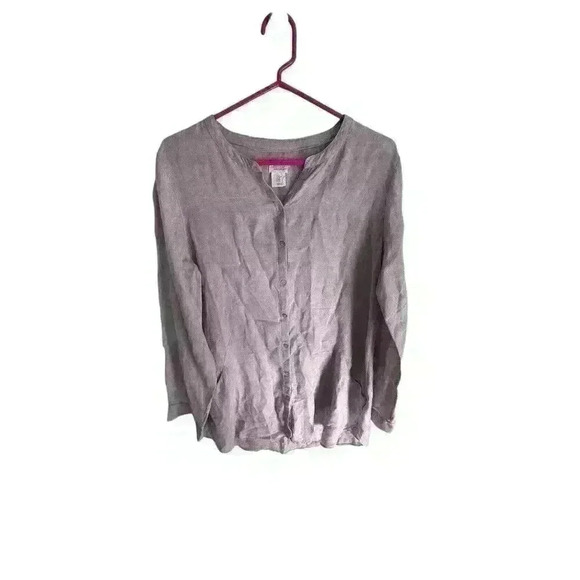 100% Irish‎ Linen Button Up Shirt Size Medium M Sigrid Olsen Coastal Natural - Picture 1 of 16